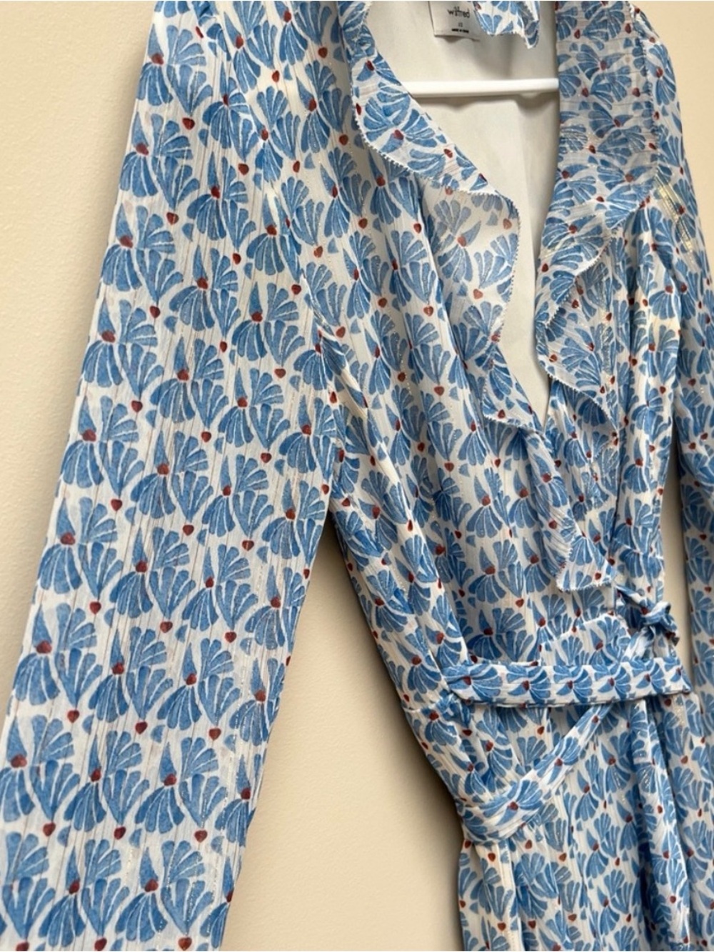 Wilfred Blue Wrap Dress / Long Sleeve With Gold and Red Thread